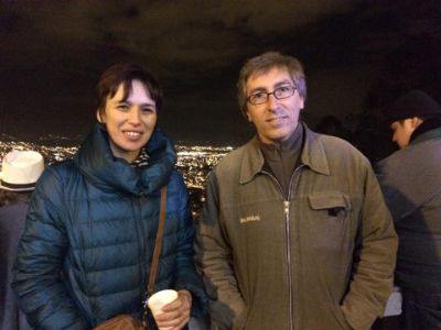 Ariadna Gil Giner and David Trueba are wearing jackets in the picture.